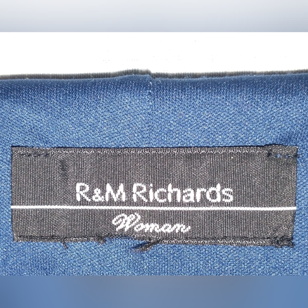 R&M Richards Woman Navy Blue Lace Sequined Over Lay Caplet/Poncho Dress - Picture 4 of 6